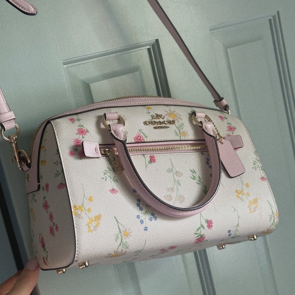 Coach White and Pink Floral Satchel